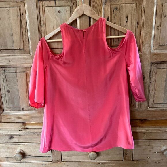 Lavender Brown Small Pink Cold Shoulder Blouse Silk Coral Salmon - Picture 4 of 5